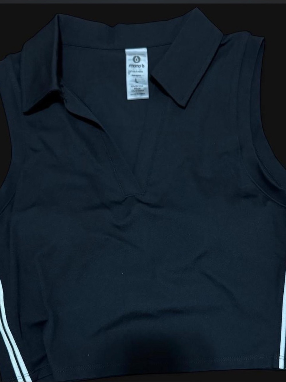 NWT Mono B Black Sleeveless Athletic Collared Crop Top